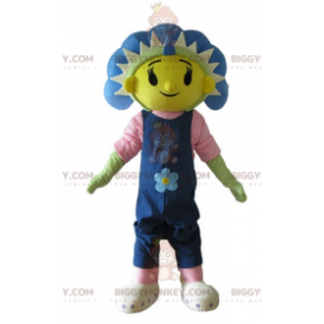 BIGGYMONKEY™ mascottekostuum met grote blauwe, gele en groene