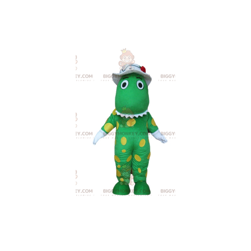 Gula prickar Grön krokodildinosaurie BIGGYMONKEY™ maskotdräkt -