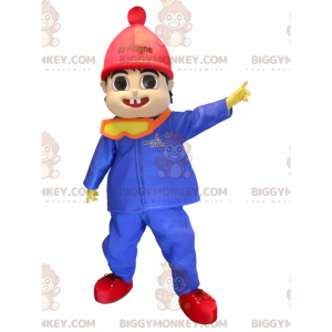 Cute Little Boy BIGGYMONKEY™ Mascot Costume Dressed In Winter