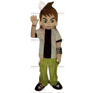 BIGGYMONKEY™ Teen Boy Green Outfit -maskottiasu, mustavalkoinen