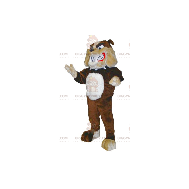 Traje de mascote marrom bege e branco de buldogue BIGGYMONKEY™