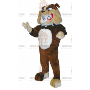 Traje de mascote marrom bege e branco de buldogue BIGGYMONKEY™