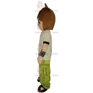 BIGGYMONKEY™ Teen Boy Green Outfit -maskottiasu, mustavalkoinen