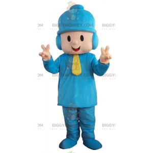 Dreng BIGGYMONKEY™ maskotkostume i blåt outfit med beanie -