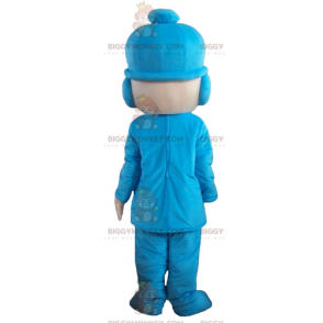 Boy BIGGYMONKEY™ Mascot Costume in Blue Outfit with Beanie –