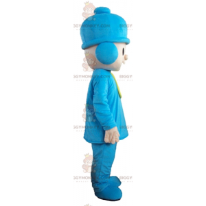 Boy BIGGYMONKEY™ Mascot Costume in Blue Outfit with Beanie –