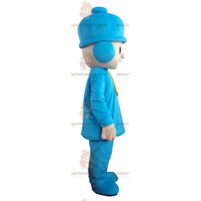 Boy BIGGYMONKEY™ Mascot Costume in Blue Outfit with Beanie –