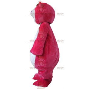 Traje de mascote de pelúcia rosa e branco grande e engraçado