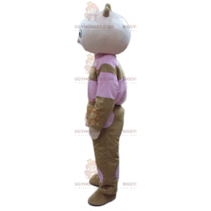 Braunes und rosafarbenes BIGGYMONKEY™-Maskottchen-Kostüm für