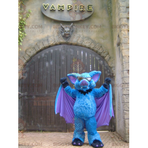 Disfraz de mascota BIGGYMONKEY™ de murciélago azul, morado y