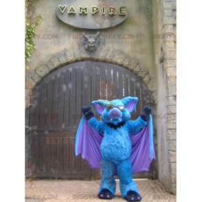Disfraz de mascota BIGGYMONKEY™ de murciélago azul, morado y