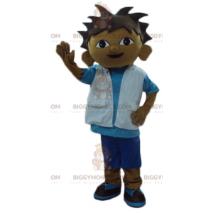 Sekarotuisen pojan BIGGYMONKEY™ maskottiasu sinivalkoisessa