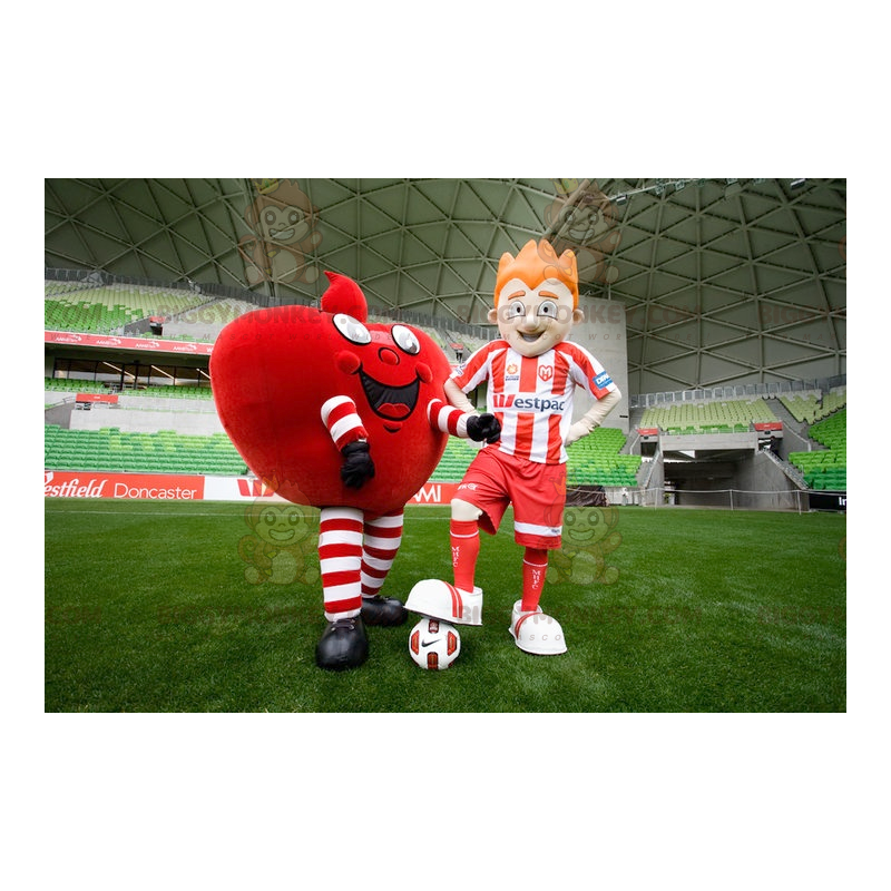 2 BIGGYMONKEY™s mascot a giant red heart and a soccer player –