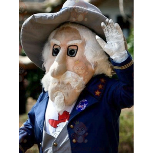 BIGGYMONKEY™ Bearded Old Man Mascot Costume in Blue Suit –