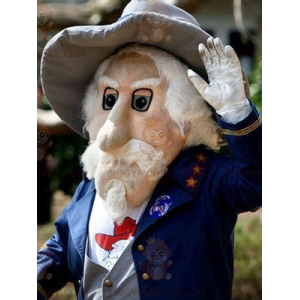 BIGGYMONKEY™ Bearded Old Man Mascot Costume in Blue Suit -