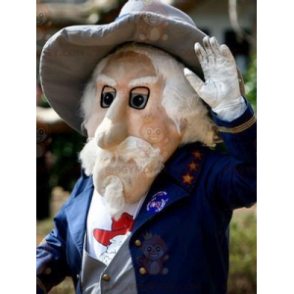 BIGGYMONKEY™ Bearded Old Man Mascot Costume in Blue Suit -