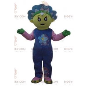 Costume de mascotte BIGGYMONKEY™ de jolie fleur jaune et bleue