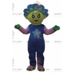 Costume de mascotte BIGGYMONKEY™ de jolie fleur jaune et bleue