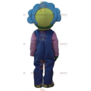 Costume de mascotte BIGGYMONKEY™ de jolie fleur jaune et bleue