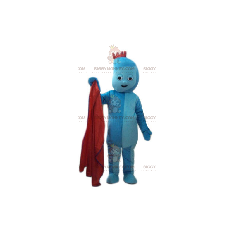 BIGGYMONKEY™ Costume da mascotte Uomo blu con stemma rosso -
