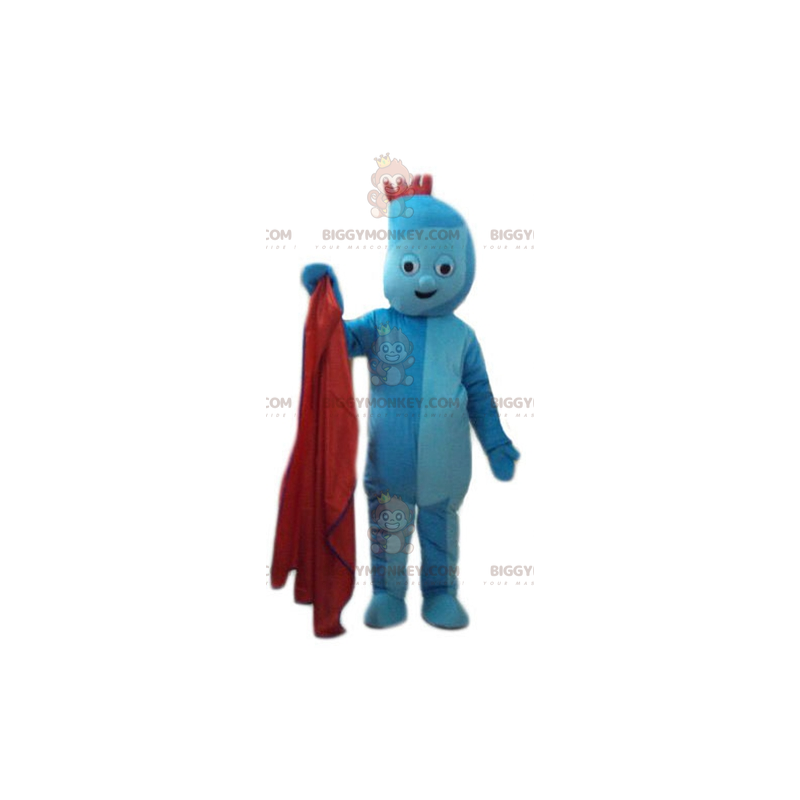 BIGGYMONKEY™ Mascottekostuum Blauwe man met rood embleem -