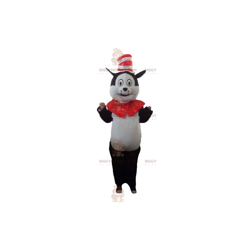 BIGGYMONKEY™ Großes schwarz-weißes Katzenmaskottchen-Kostüm mit