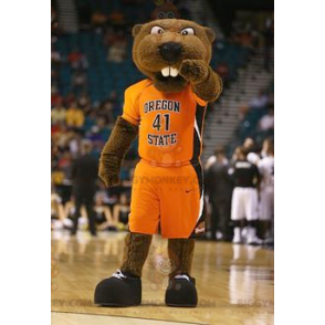BIGGYMONKEY™ Brown Beaver Bear maskottiasu urheiluasuissa -