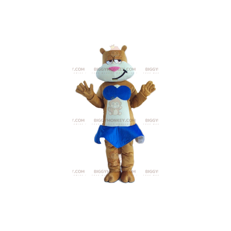Braun-weiße Katze BIGGYMONKEY™ Maskottchen-Kostüm mit blauem