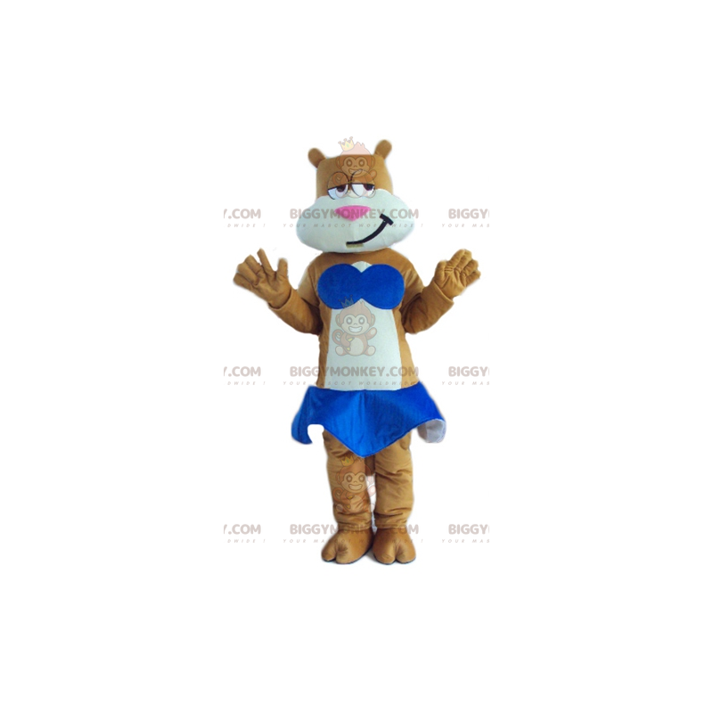 Brown and White Cat BIGGYMONKEY™ Mascot Costume with Blue Skirt