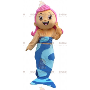 BIGGYMONKEY™ Maskotdräkt av Pretty Blue Mermaid med rosa hår -