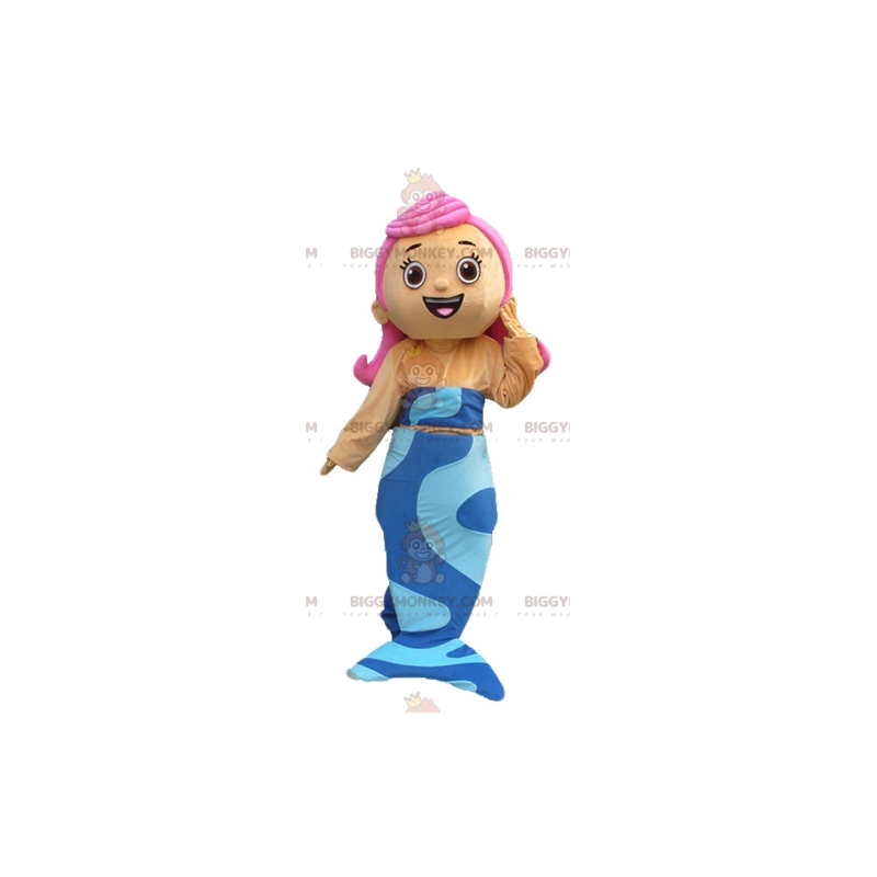 BIGGYMONKEY™ Mascot Costume of Pretty Blue Mermaid with Pink