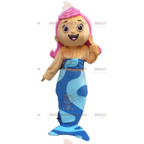 BIGGYMONKEY™ maskotkostume af Pretty Blue Mermaid med lyserødt