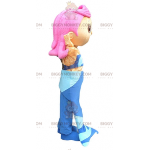 BIGGYMONKEY™ Mascot Costume of Pretty Blue Mermaid with Pink