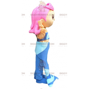 BIGGYMONKEY™ maskotkostume af Pretty Blue Mermaid med lyserødt