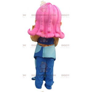 BIGGYMONKEY™ Mascot Costume of Pretty Blue Mermaid with Pink