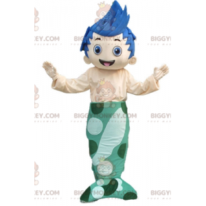 Modrovlasý chlapec mořské panny BIGGYMONKEY™ maskot –
