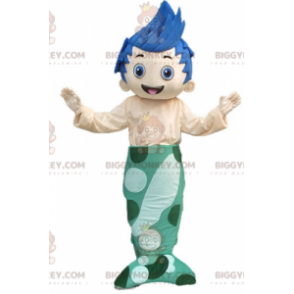 Modrovlasý chlapec mořské panny BIGGYMONKEY™ maskot –