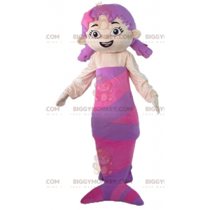 Bellissimo e femminile costume da mascotte sirena rosa e viola