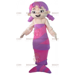 Krásný a ženský kostým maskota růžové a fialové mořské panny