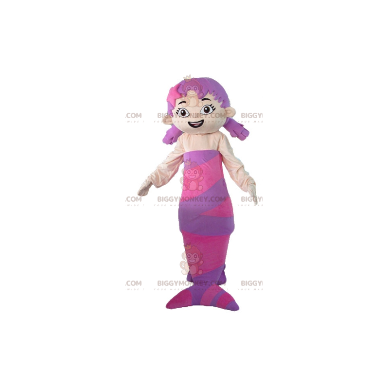 Bellissimo e femminile costume da mascotte sirena rosa e viola