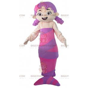 Bellissimo e femminile costume da mascotte sirena rosa e viola