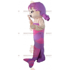 Bellissimo e femminile costume da mascotte sirena rosa e viola