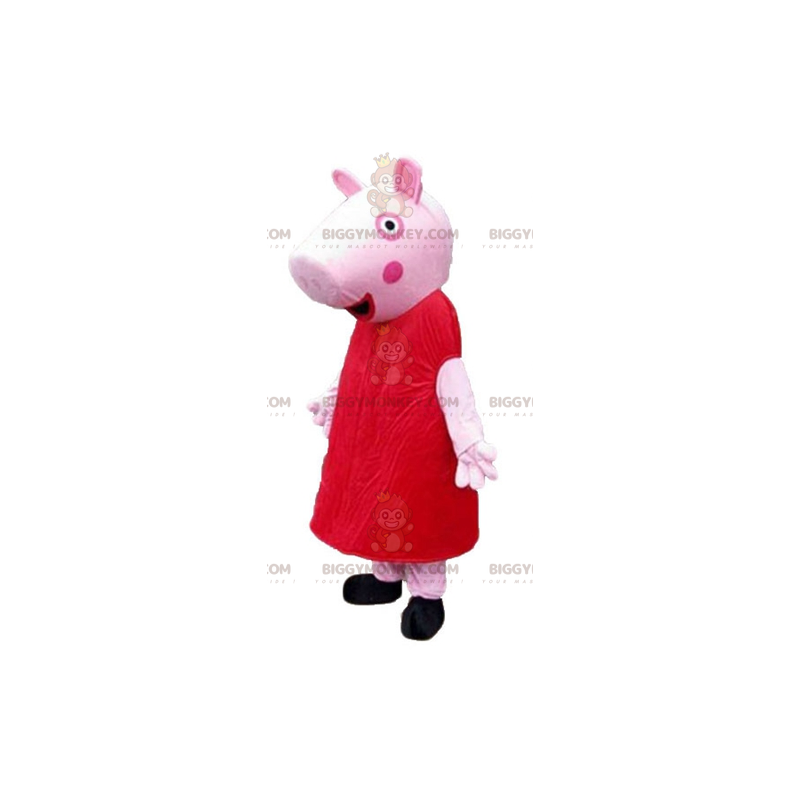 BIGGYMONKEY™ Pink Pig Mascot Costume Wearing Red Dress -