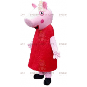 Disfraz de mascota de BIGGYMONKEY™ Pink Pig con vestido rojo -