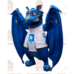 Traje de mascote de dragão azul e branco BIGGYMONKEY™ –