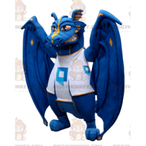 Costume de mascotte BIGGYMONKEY™ de dragon bleu et blanc -