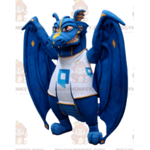 Traje de mascote de dragão azul e branco BIGGYMONKEY™ –