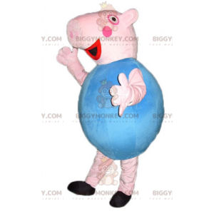 Fantasia de mascote BIGGYMONKEY™ de porco redondo rosa e azul