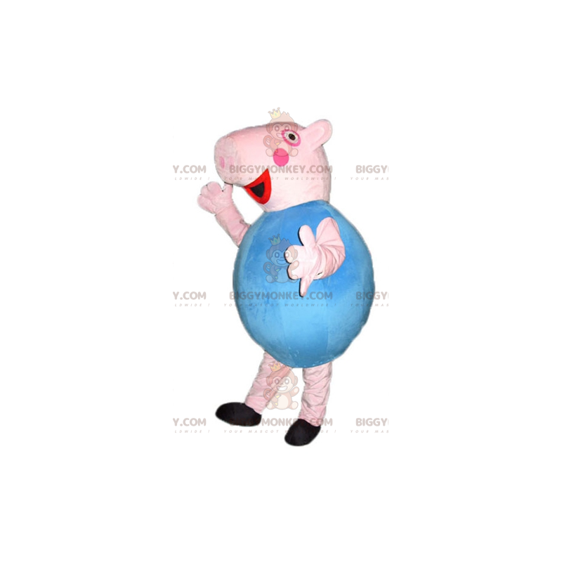 Cute Round Pink And Blue Pig BIGGYMONKEY™ Mascot Costume -