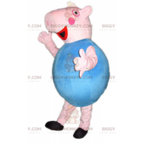 Fantasia de mascote BIGGYMONKEY™ de porco redondo rosa e azul